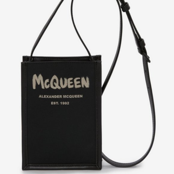 ALEXANDER McQUEEN Graffiti Edge Mini Crossbody Bag in Black/Off White - Picture 1 of 7